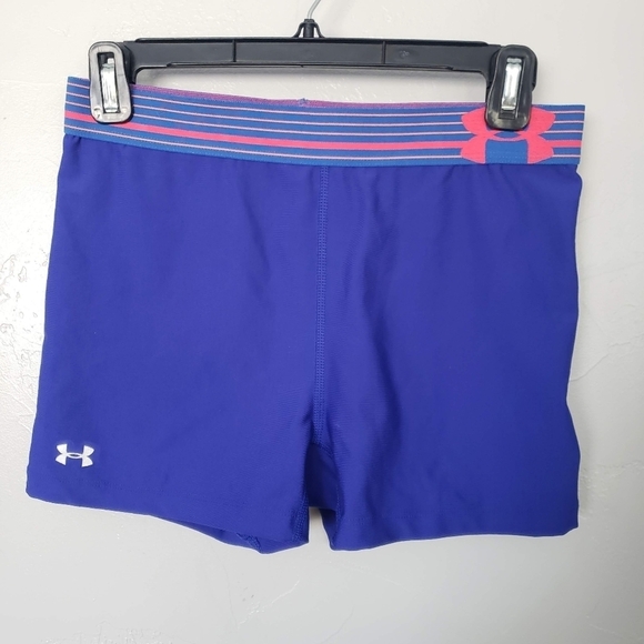 Under Armour Women's Blue Workout Shorts Tight Gym Running Sports - Picture 1 of 4